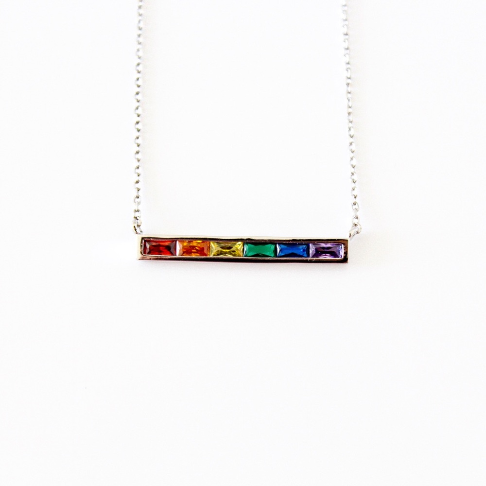 Silver Rainbow Bar Dainty Necklace